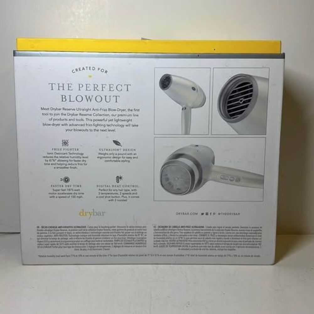 Drybar 1875 Watt Reserve Ultralight Anti-Frizz Blow Dryer White NEW - Picture 8 of 9